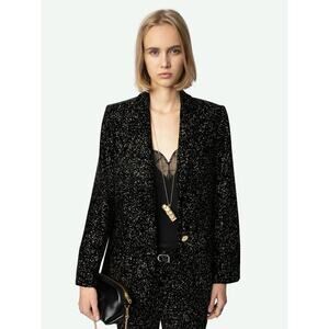 Zadig & Voltaire Velvet Valse Blazer in Black Glitter Dots 34 XS